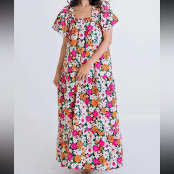 Karlie Floral Multi Poplin Square Neck Maxi Dress - Picture 1 of 2